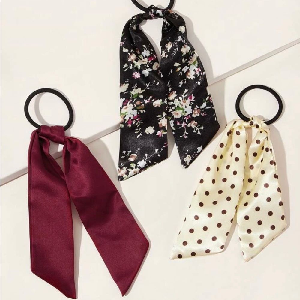 3 pcs Floral & Polka Dot Pattern Scrunchie scarf